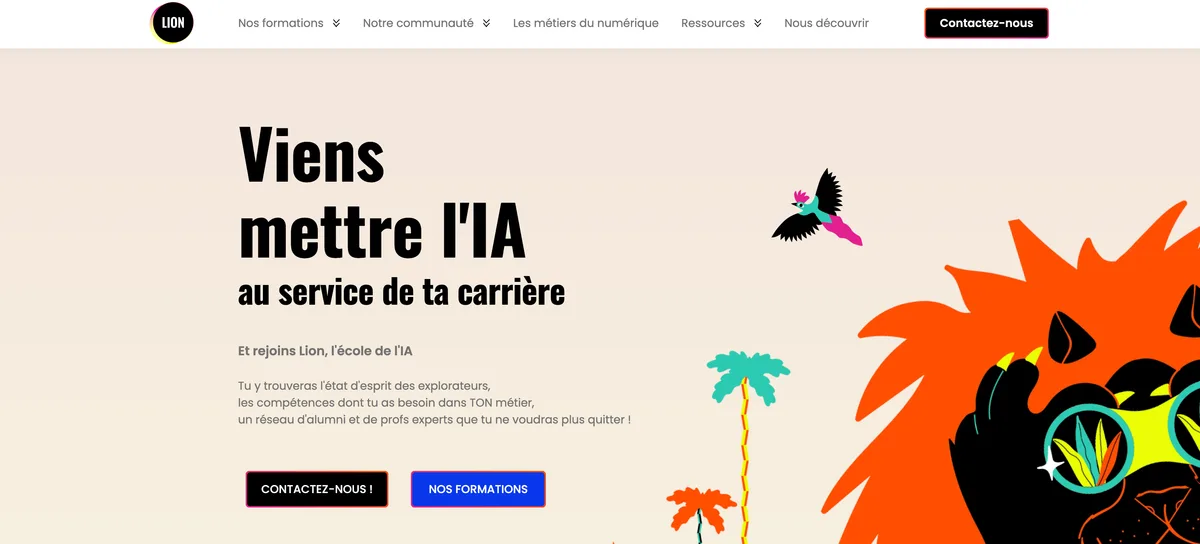 Page d'accueil de Lion, l'école de l'IA de Maria Schools