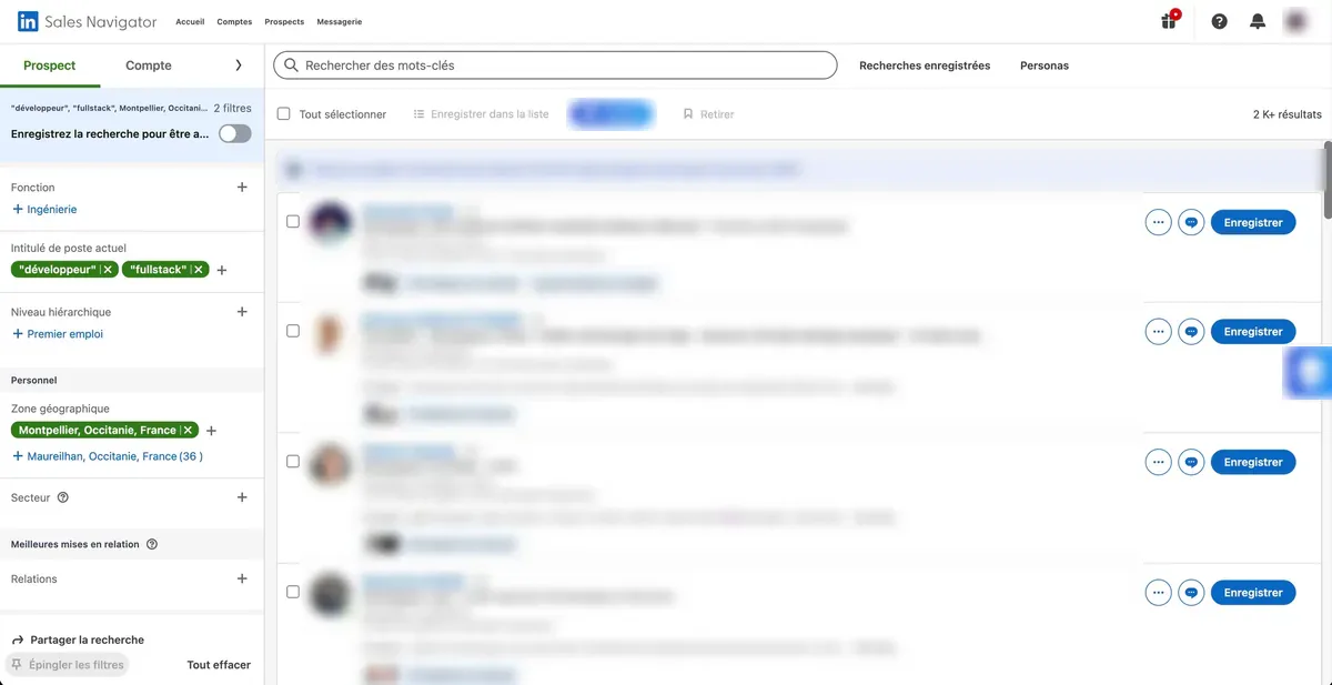 Recherche de prospects dans LinkedIn Sales Navigator
